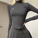 Mechanical Line Design Sexy Fitness Sports Waist Trimming Half Turtleneck Zipper Bottoming Long Sleeve-Fancey Boutique