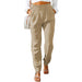Color-Khaki-Women Clothing Spring Ruffled Elastic Waist High Waisted Trousers-Fancey Boutique