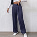 Fall Women Clothing Solid Color Rib Fabric Casual Wide Leg Pants-Purplish blue-Fancey Boutique