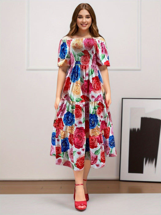 Spring Summer Women Dress off Shoulder Floral off Shoulder Long-Colorful Flowers-Fancey Boutique