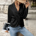 Fall Women Clothing Sunken Stripe Twist Solid Color Shirt for Women-Black-Fancey Boutique