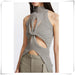 Color-Gray-Minority Chest Hollow Out Cutout Twist Design Spring Irregular Asymmetric Hem Sleeveless Turtleneck Knitting Vest-Fancey Boutique
