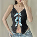 Three Dimensional Bow Decoration Hollow Out Cutout out Spliced Sling Sexy Contrast Color Irregular Asymmetric Slim Fit Vest-Fancey Boutique