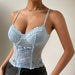 Color-Light Blue-Mesh Stitching Lace Boning Corset Steel Ring See Through Slim Fit Strap Sexy Sling-Fancey Boutique