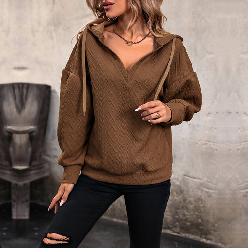 Color-Coffee brown-Autumn Winter Women Clothing Solid Color Knitted Long Sweater Hooded Women-Fancey Boutique