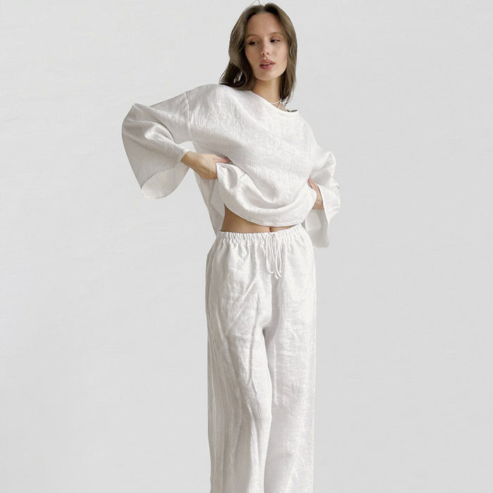 Ladies Cotton White Loose Long Sleeved Trousers Home Wear Casual Comfortable Suitable for Daily Wear-Fancey Boutique