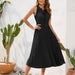 Color-Black-Tied High Waist Pleated Fur Ball Dress Sleeveless Summer Dress Casual Vacation Travel Dress-Fancey Boutique