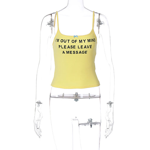 Color-Yellow-Women Letter Graphic Print off Neck All Match Sexy Outer Wear Camisole-Fancey Boutique