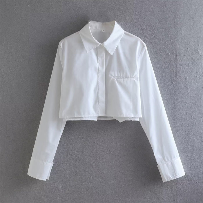 Color-White-High Waist Short College Blouse Women Top Summer Polo Collar Single Shirt-Fancey Boutique