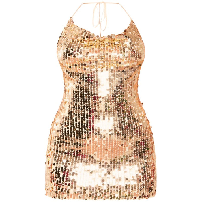 Color-Gold-Women Sexy Sequin Sequin Sling Sheath Dress Nightclub Low Cut Backless Dress Women-Fancey Boutique