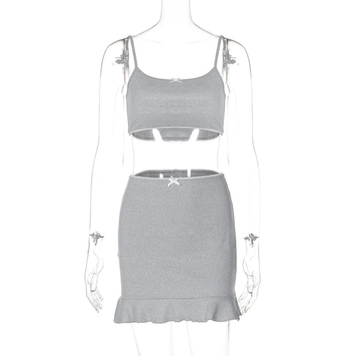 Women Clothing Summer Sexy Cropped Vest Slim Fit Short Skirt Set-Gray-Fancey Boutique