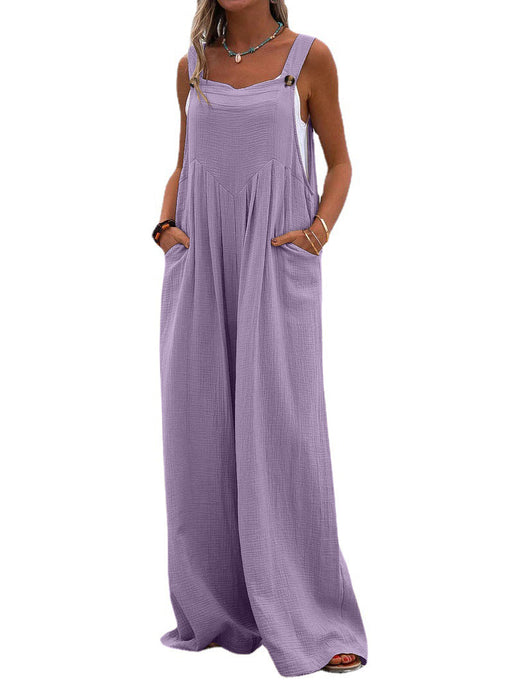 Color-Purple-Women Clothing Summer Jumpsuit Ethnic Solid Color Wide Leg Jumpsuit-Fancey Boutique