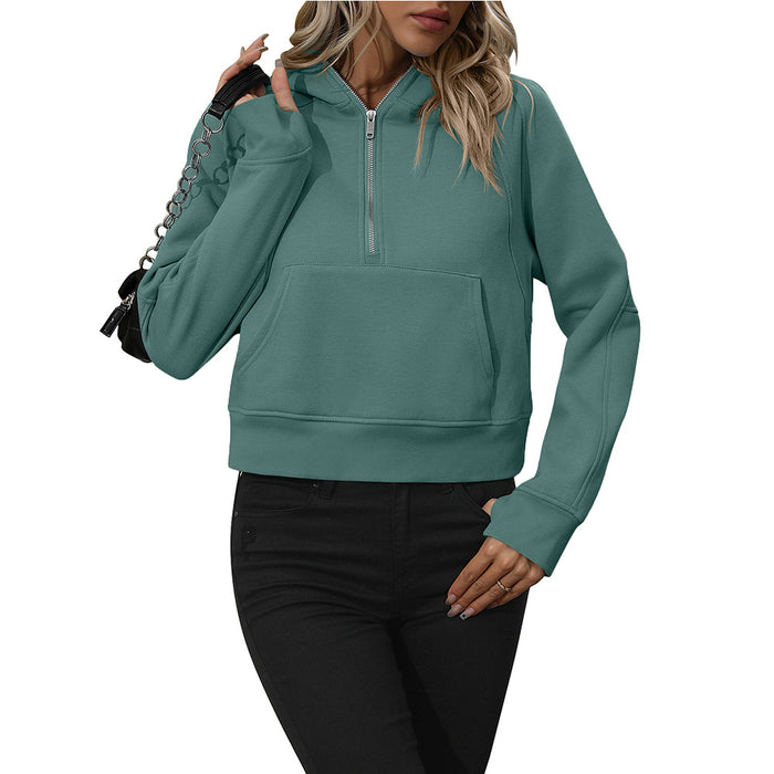 Color-Peacock green-Ladies Half Zip Pullover Sweatshirt Short Chic Sweatshirt-Fancey Boutique