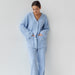 Color-Blue-Blue Woolen Comfortable Warm Long Sleeves Pajamas Two Piece Set Exclusive for Ladies Homewear-Fancey Boutique