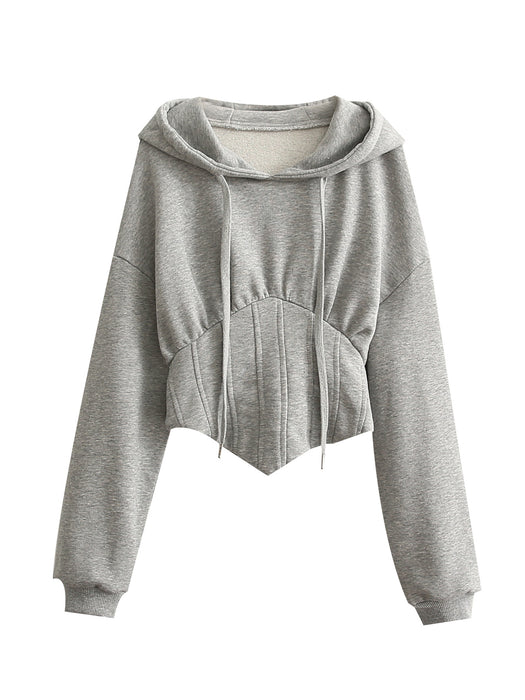 Color-Gray-Niche Boning Corset Boning Corset Cinched Hoodie New Top for Women-Fancey Boutique