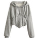 Color-Gray-Niche Boning Corset Boning Corset Cinched Hoodie New Top for Women-Fancey Boutique