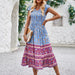 Color-Haze Blue-Summer Casual Dress Pattern Print V neck Ruffled Sleeve Bohemian Dress-Fancey Boutique
