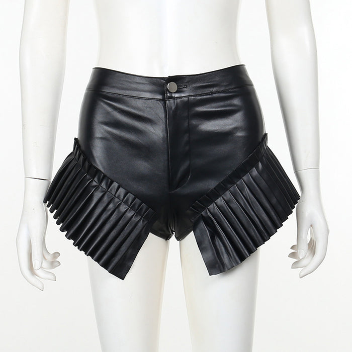 Color-Black-Autumn Leather Frill Super Short Shorts Sexy Pants-Fancey Boutique