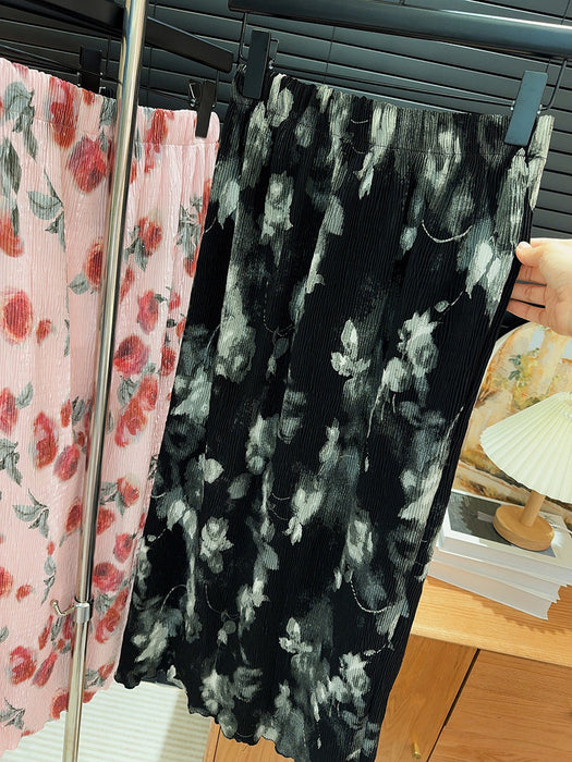 Vintage Floral Split Skirt Summer New High Waisted A Line Midi Length Skirt-Maple Leaf-Fancey Boutique