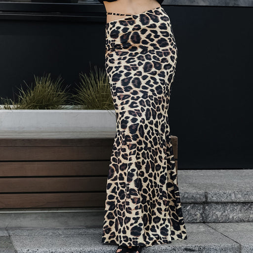 Classic Sexy Satin Leopard Fishtail Skirt Casual Skirt Autumn Women Dress-Fancey Boutique