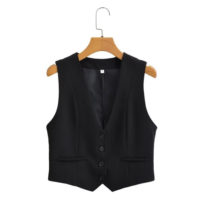 Color-Black-Autumn Women Clothing Short Solid Color Vest Waistcoat-Fancey Boutique