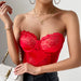 Color-Red-Sexy See Through French Lace Eyelash Lace Low Cut Boning Corset Steel Ring Non Slip Cropped Tube Top-Fancey Boutique