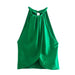 Early Autumn Women Clothing Silk Satin Texture Hanging Collar Short Top Straight Leg Trousers Suit-Top-Fancey Boutique