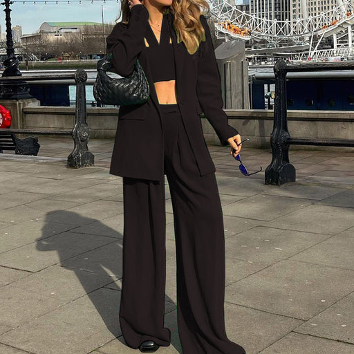 Color-Black-Autumn Winter Stylish Long Sleeves Blazer Suit Set Casual Trousers Two Piece Set-Fancey Boutique