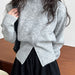 Color-Gray-Autumn Short Zipper Sweater Western High Sense Special-Interest Design round Neck Pullover Top-Fancey Boutique
