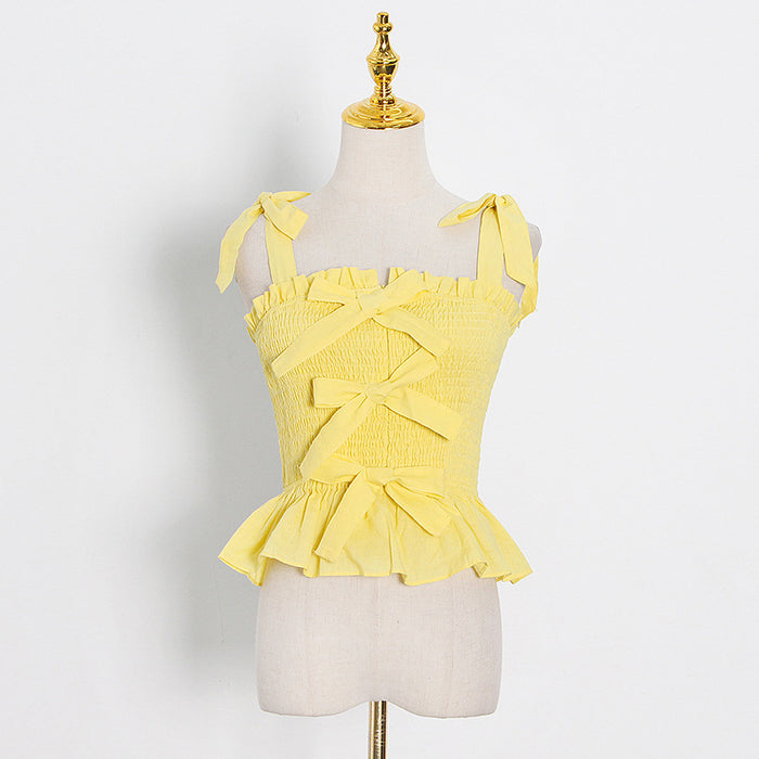 Celebrity Amazing Chiffon Small Sling Vest Outer Wear Early Autumn Sexy Backless Sleeveless Bow Solid Color Top-Yellow-Fancey Boutique