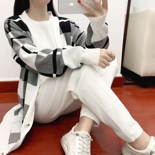 Autumn Winter Three Piece Suit Women Western Youthful Looking Casual Fashionable Knitted Coat Sweater Three Piece Set-White-Fancey Boutique