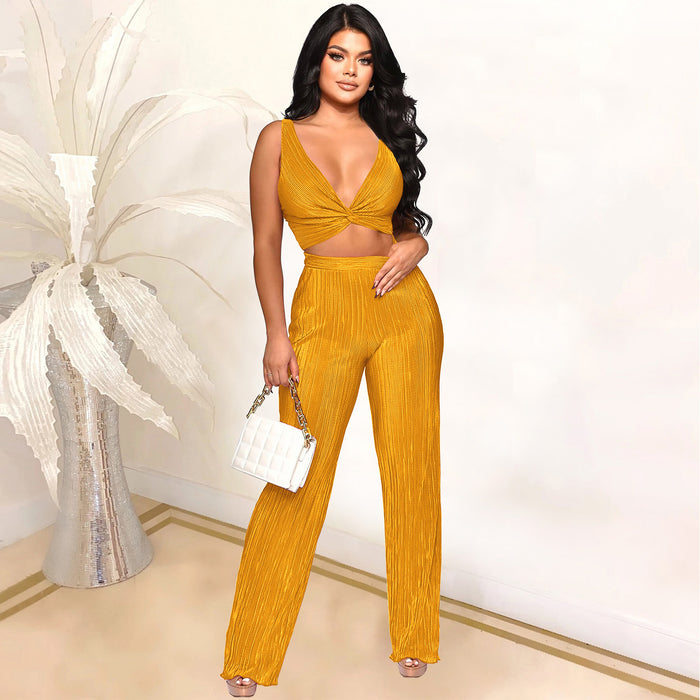 Color-Yellow-Women Clothing International Station Sexy Two Piece Suit-Fancey Boutique