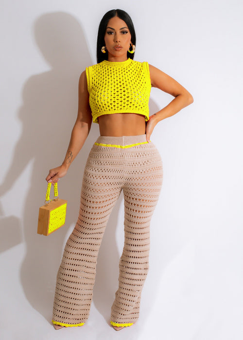 Color-Yellow-4-Urban Fashionable Knitted Hand Crochet Outdoor Sports Casual Suit Women Clothing-Fancey Boutique