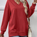 Color-Red-Autumn Winter Women Clothing Sweater Solid Color V Neck Split Front Short Back Long Blouse-Fancey Boutique
