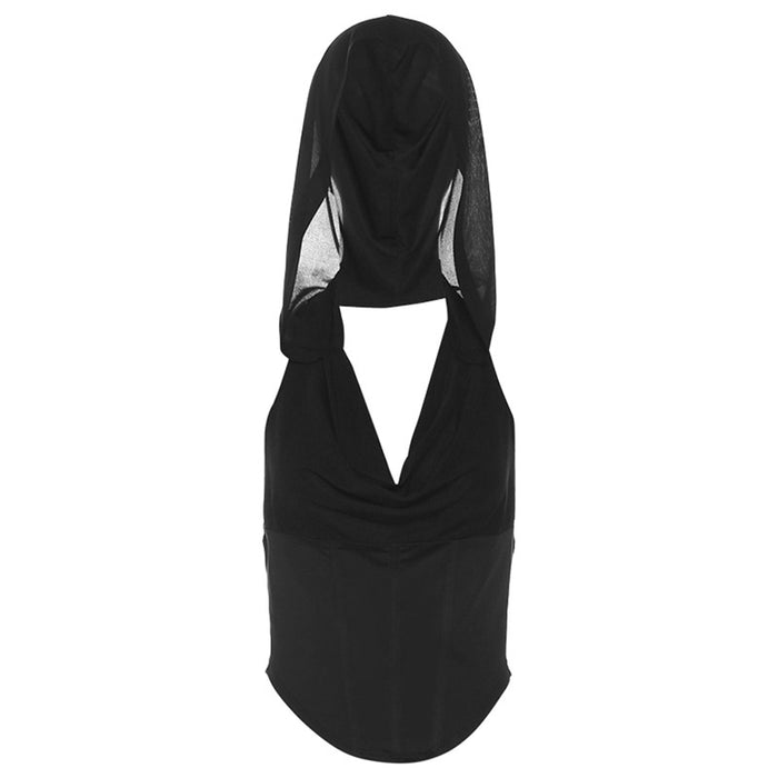 Color-Black-Summer Women Clothing Solid Color Slim Fit Sexy Hollow Out Cutout Hooded Halter Vest-Fancey Boutique