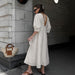 Color-French Young Beige Cotton Linen Puff Sleeve Dress Women Summer Backless Loose V neck Shirt Long Dress-Fancey Boutique