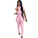 Color-Pink-Women Clothing Asymmetric Sunken Stripe Chest Wrap Cotton-Padded Clothes Slit Pants Three-Piece Suit-Fancey Boutique