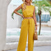 Color-Yellow-Summer Women Clothing Solid Color Round Neck Slim Fit Sleeveless Top Trousers Suit-Fancey Boutique