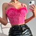 Color-Coral Red-Sexy French Lace Boning Corset Light Luxury Feather Tassel Sexy Vest-Fancey Boutique