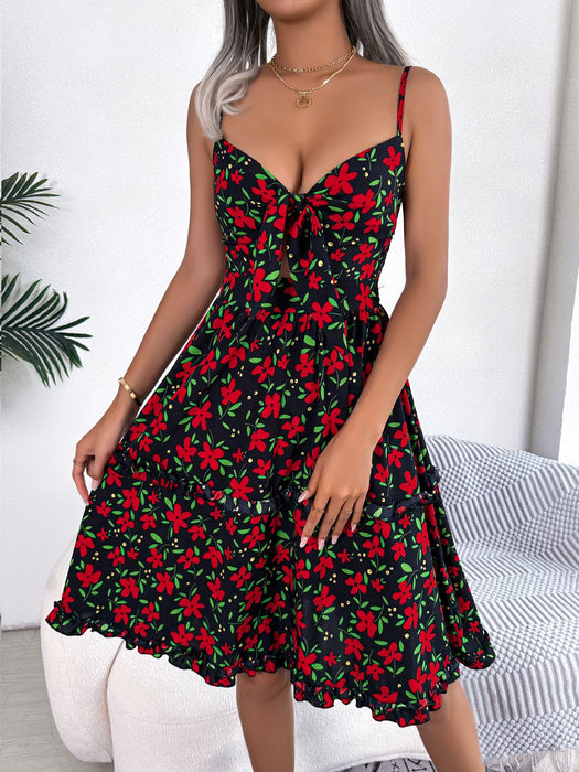 Spring Summer Casual Floral Bow Ruffle Sleeveless Dress Women Clothing-Fancey Boutique