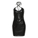 Color-Black-Winter Women Clothing Halter Backless Sheath Slim Faux Leather Dress-Fancey Boutique