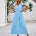 Color-Blue-Casual Summer Trendy Women Clothing Fresh V neck Ruffle Layered Dress-Fancey Boutique