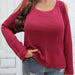 Color-Jujube Red-Plus Size Women Clothes Off The Shoulder Bottoming Shirt Slim Round Neck Stretch Pullover Sweater-Fancey Boutique