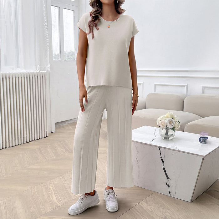 Spring Summer Women Clothing Casual Solid Color Sweater Suit-Ivory-Fancey Boutique