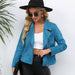 Color-Light Blue-Women Clothing Spring Autumn Collared Zipper Small Long Sleeve Jacket-Fancey Boutique