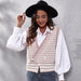 Color-Pink-Popular Striped Knitted Cardigan Sweater Waistcoat Women Vest Autumn Winter Women Clothing-Fancey Boutique