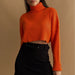 Color-Orange-Autumn Winter Solid Color Thread Knitted Pullover High Collar Short Section Bottoming Shirt Sweater Women-Fancey Boutique