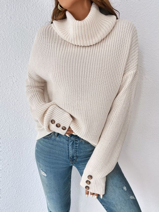 Color-Apricot-Women Solid Color Women High Collar Thick Sweater Sweater-Fancey Boutique