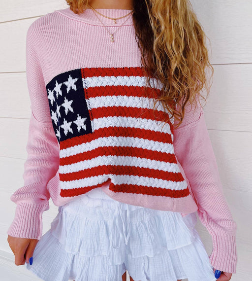 Autumn Winter Five Pointed Star Striped Long Sleeve Autumn Winter Sweater Off The Shoulder Women Clothing Colored Pullover Knitwear Coat Women-Pink-Fancey Boutique
