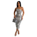 Color-Silver-Metallic Coated Fabric Women Wear Solid Color Sexy Sling Diagonal Collar Pleating Dress-Fancey Boutique